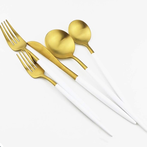 Modern Flatware 27 pieces Gold & White Utensils Stainless Steel Matte White - Picture 8 of 9